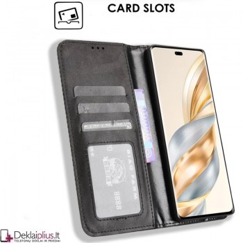 Dirbtinės odos atverčiamas dėklas su skyreliais - juodas (Huawei Honor Magic 7 Lite) Dirbtinės odos atverčiamas dėklas su skyreliais - juodas (Huawei Honor Magic 7 Lite)